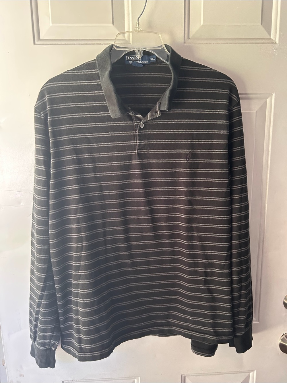 Ralph Lauren black & grey striped long sleeve polo XXL #preppy #golfwear classic
